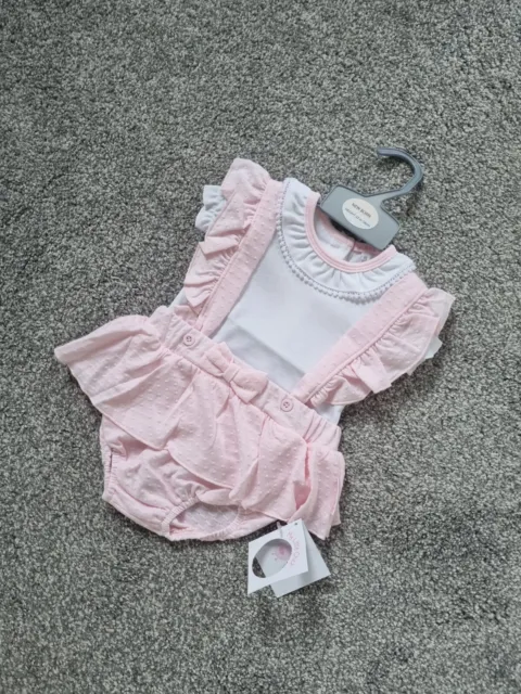 Baby Girls Pink Frill Braces Romper Outfit Summer Bow collar spanish 3-6 Months
