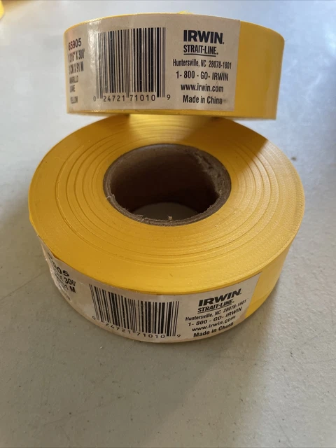 Lot Of 2 Irwin Strait-Line Yellow Flagging Marking Tape 65905, 300’ X 1-3/16” EA