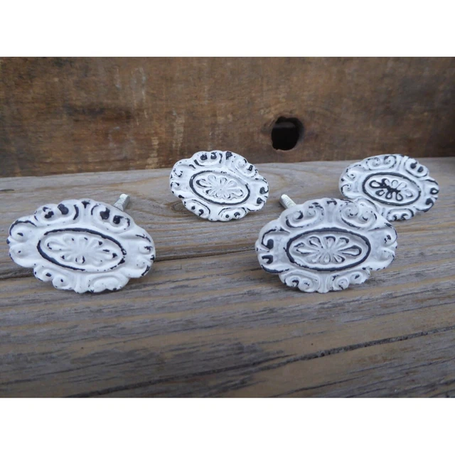 Vintage Drawer Pull Metal White Floral Handle Kitchen Cabinet Dresser Door Knob