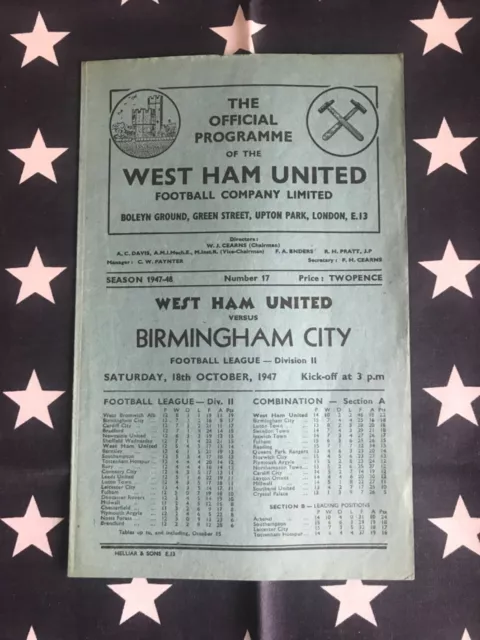 West Ham United v Birmingham City 1947/48