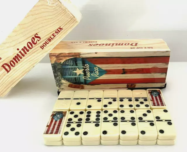 Puerto Rico Boricua Dominoes Set Game Wood Case San Juan Door W/Flag Souvenirs B