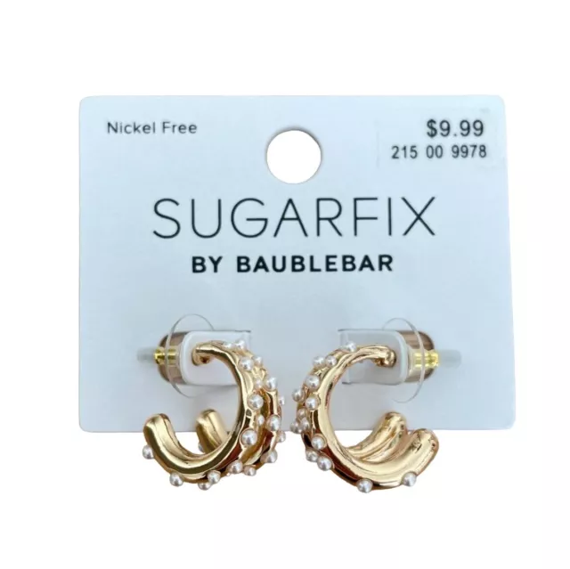 Sugarfix by Baublebar Womens Gold Pearl Double Hoop Earrings NEW