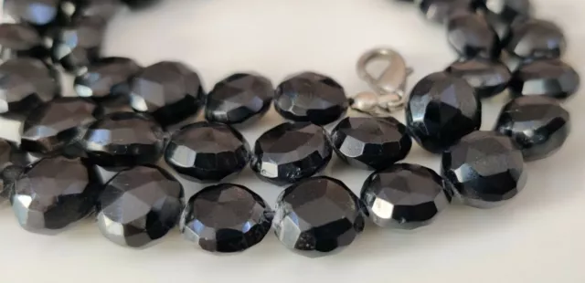 355Cts 1 Strand Natural Fabulous Black Onyx Faceted Coin Shape Beads 18"Inch