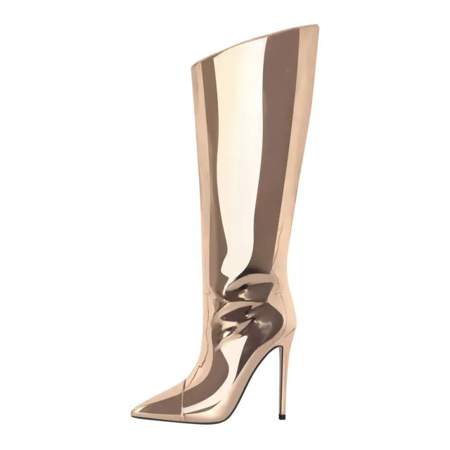 Women's Metallic Mirror Patent Leather High Heel Knee High Boots Zip up Stiletto