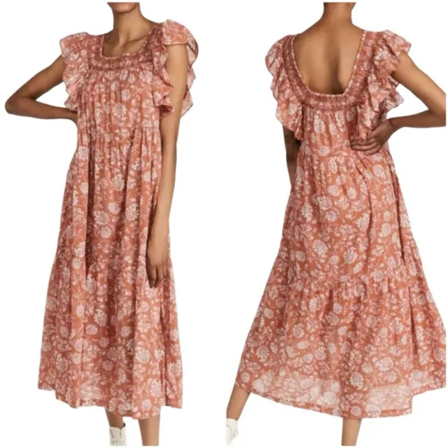 Free People Women's Bonita Floral Printed Flutter Sleeve Midi Dress size Medium