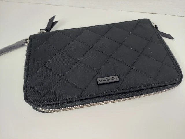 VERA BRADLEY New $60 On The Go Black Microfiber Wristlet Wallet Organizer