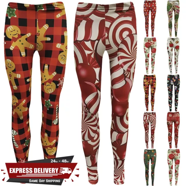 New Womens Ladies Christmas All Over Print Stretch Leggings Elasticated Jeggings