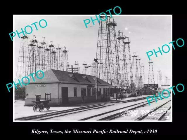 OLD LARGE HISTORIC PHOTO OF KILGORE TEXAS THE RAILROAD DEPOT STATION c1930