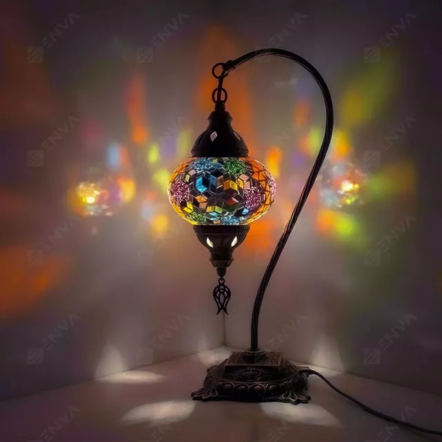 Lampada tavolo a collo di cigno a mosaico Tiffany fatta a mano turca marocchina