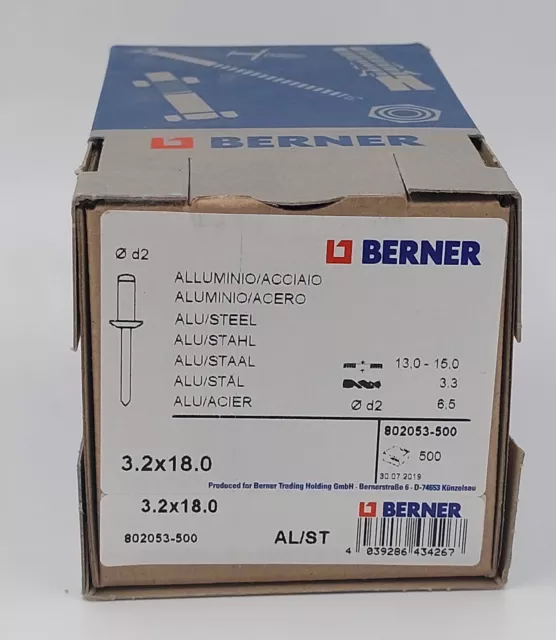 rivetti ciechi Berner 3.2x18mm alluminio accio 500 pz