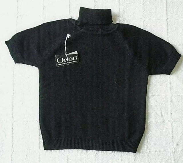 Vintage Polo-Neck Jumper - Age 4 Years - Black - S.Sleeved - Orlon - New