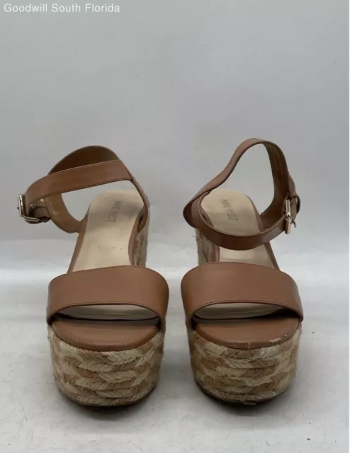 Nine West Womens Doitright Tan Leather Wedge Heel Ankle Strap Sandals Size 8M