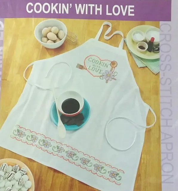 Craftways "Cookin with Love" Stamped for Cross-Stitch Apron 29" X 32" #144528