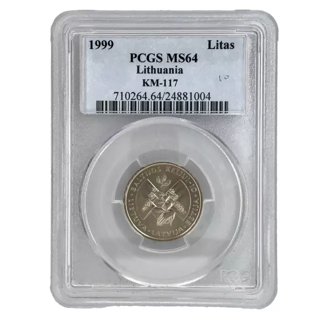 1999 Lithuania 1 Litas Coin Baltic Way PCGS MS64 KM# 117 2