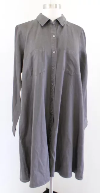 Eileen Fisher Gray Button Front Tencel Linen Blend Shift Shirt Dress Size S
