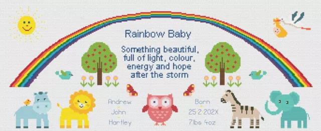 Cross Stitch Birth Sampler Kit or Pattern by Florashell - Rainbow Baby Verse