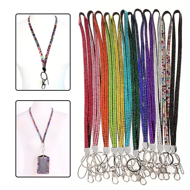 Rhinestone Bling Crystal Breakaway Lanyard ID Badge Cell Phone Camera Holder K `