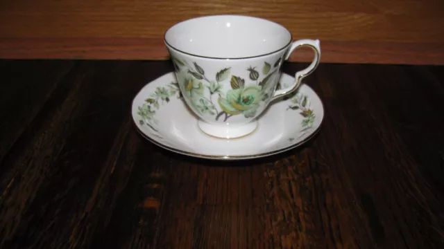 Colclough England Cup and Saucer C671 Green Flowers Gold Trim Brown Leaves