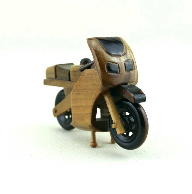 Moto sport de course jouet décoratif en miniature fait main vintage en bois