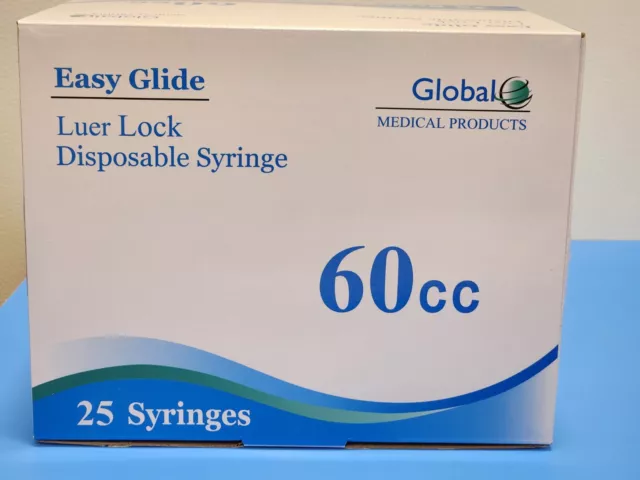 Easy Glide 60cc /60ML LUER LOCK Disposable Syringes NO NEEDLE Sterile (25 Box)