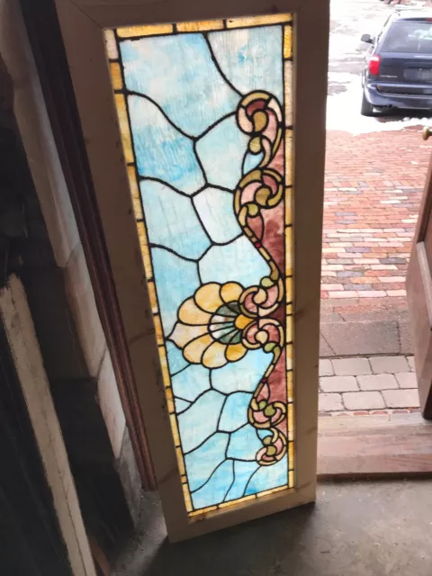 Sg 3205 Antique Victorian Stained Glass Transom Window 19 x 57.75