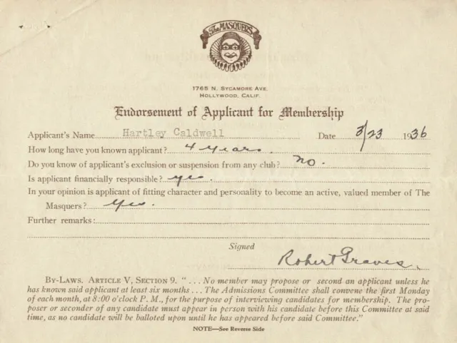 Robert Von Ranke Graves - Document Signed 03/23/1936