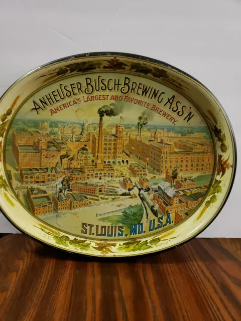 Anheuser-Busch Brewing Ass'n Oval Advertising Metal Beer Tray ST LOUIS MO
