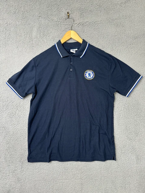 Chelsea FC Mens Shirt Logo Polo Soccer Short Sleeve Black Logo Embroidered
