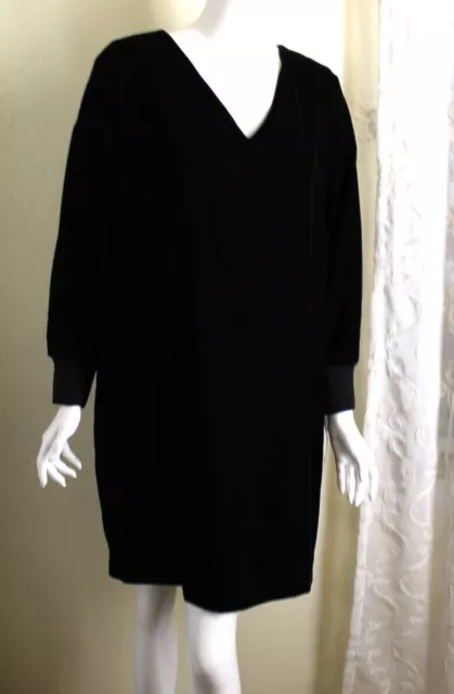 LAUREN RALPH LAUREN Women's Black Velvet Shift V Neck Plus Size Dress 18W