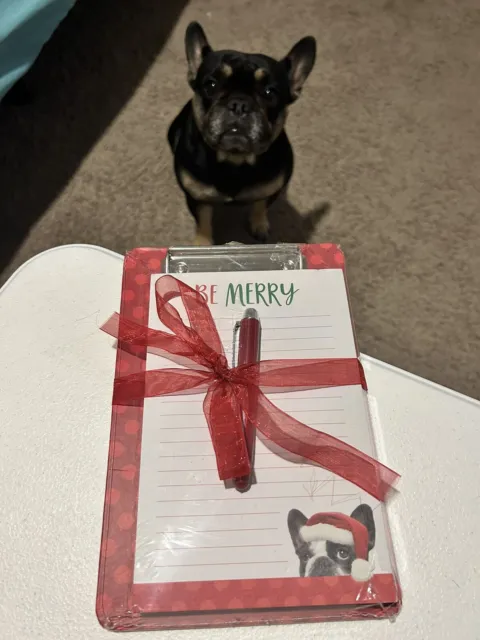 Mini Clipboard  With Pen  Red Ribbon Christmas Doggy