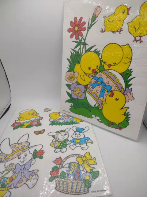 Vtg Easter Bunny's baby chicks eggs basket nest window cling decor lot Taiwan
