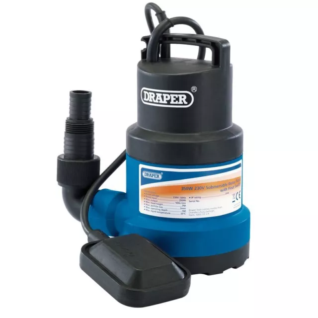 Draper Submersible Water Pump with Float Switch 108L/Min 350W 230V 61668 Ex D