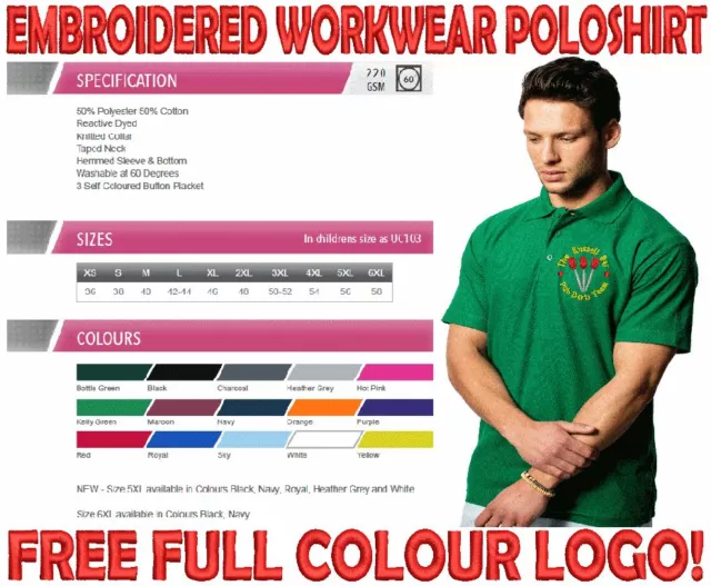 Embroidered Workwear Poloshirt. FREE FULL COLOUR  LOGO OF YOUR CHOICE!