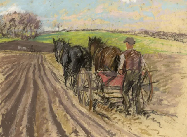 Alice Des Clayes ARCA Ploughman with Horses – 20th-century pastel drawing