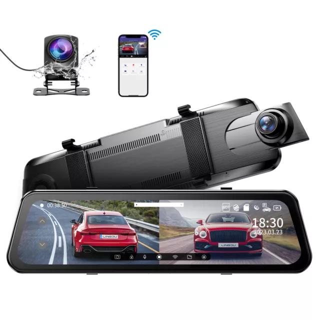 2K+1080P LD2K Mirror Dash Cam 2.5K Front＆Rear Car Cameras 10" Full Touch Screen