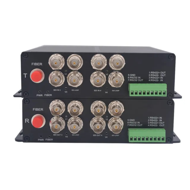 4x 3G-SDI RS422 RS232 Video Fiber Converters Uncompressed for Broadcast Cameras