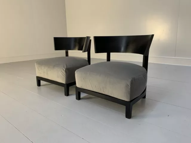 Pair of Flexform "Thomas" Armchairs - In Grey Velvet - RRP £7600