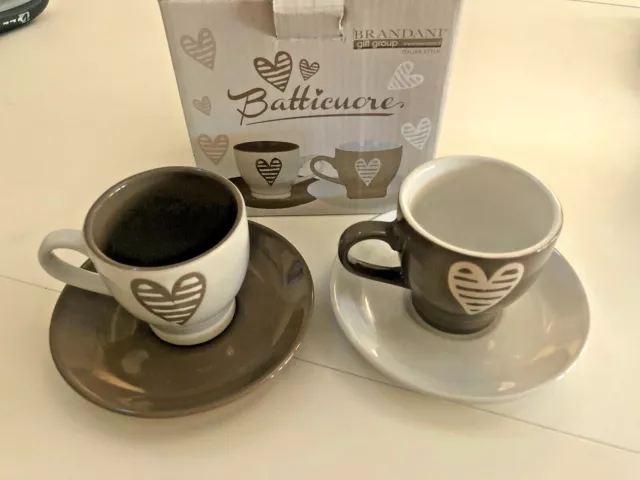 Brandani 55676, Tazzina Caffe Batticuore Colore Tortora E Avorio Set 2  Pezzi In Stoneware - Casalinghi Malavolti