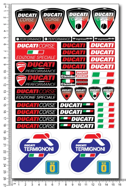 Termignoni Stickers DUCATI TERMIGNONI DECALS set kit 6x10 in. sheet 48 stickers Laminated+ ...