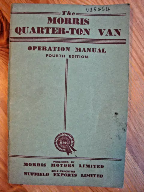 MORRIS QUARTER-TON VAN Owners Owner's Handbook Operation Manual Second Edition.