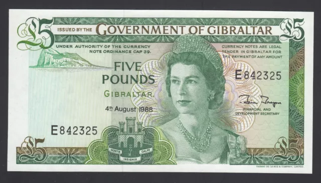 Gibraltar 5 Pounds  1988  UNC P. 21b,  Banknote, Uncirculated