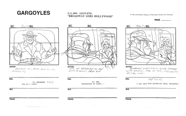 Disney Gargoyles 1994 STORYBOARD PAGE Archival Copy Ep. BROADWAY GOES HOLLYWOOD.