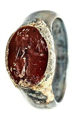 Ancient Greco-Roman, Silver Ring. Inset with a Carnelian Intaglio of Athena