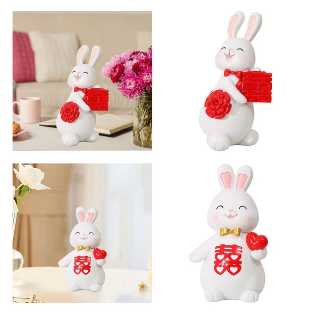 2x Coniglio Creativo Statuetta In Resina Bunny Figurine Regalo Di Nozze