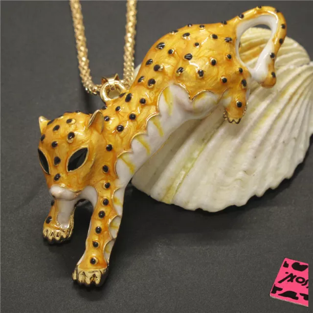 New Yellow Enamel Cute 3D Leopard Crystal Pendant Holiday gifts  Women Necklace