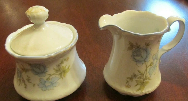 Vintage Sugar Bowl and Creamer Mitterteich Bavaria Blue Peonies