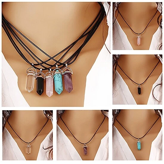 Gemstone Natural Quartz Healing Point Chakra Reiki Pendant Necklace Women & Men