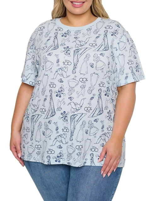 Disney 100 (D100) T-Shirt Women's Plus Size Mickey Mouse Snow White Nemo Dumbo