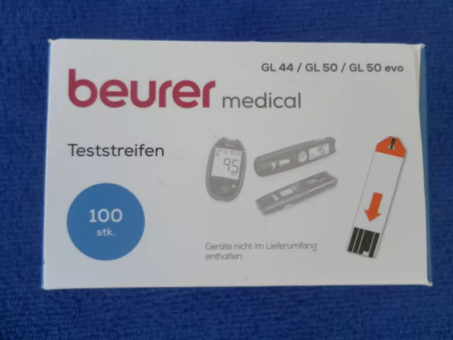 Beurer GL44/GL50/evo, Blutzucker-Teststreifen, OVP, 100 Stück, MHD 2024-12