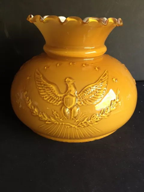 7” VTG Amber Oil Kerosene Student Lamp Shade With Raised PATRIOTIC EAGLE